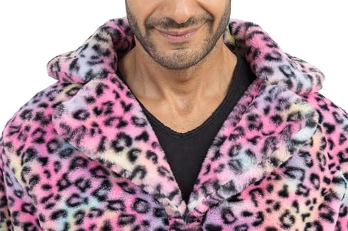 Chaks - Leo Jacke Herren, bunte Kunstfell Jacke mit Leopardenmuster aus Plüsch, Kostüm Accessoire für Karneval & Party
