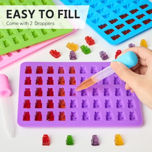 image for Puyeipt 4 PCS Gummy Bear Silicone Molds, 200 Cavity Non-stick Mini Siz