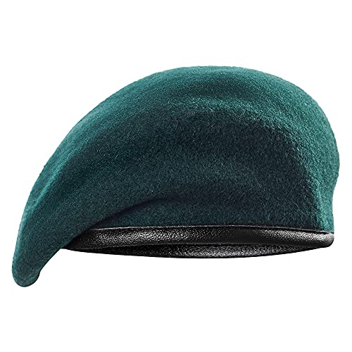 Saalvi 100% Wool And Leather Military Beret For Men And Women Wool Beret Hat, Soft Satin Lining, Green Size 6 7/8 #TOP4
