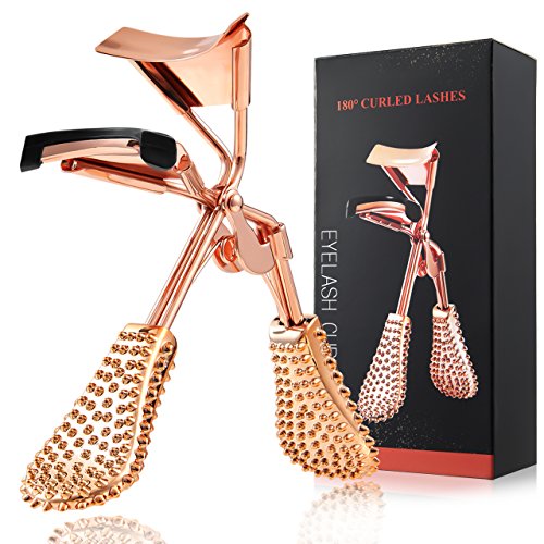 Eyelash Curler, VITI 180° Wide Opening Spring Loaded Lash Curler with Refill Pads Replacement for Curled Lashes, Dramatically Curled Eyelashes & Lash Line - Rose Gold