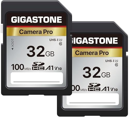 Gigastone 32GB SDHC Memory Card, Pro Series Camera, Pack of 2 Cards, Up to 100MB/s Speed, Compatible with Canon Nikon Sony Camcorder, A1 U1 V10 UHS-I Class 10 Camera for Full HD Video