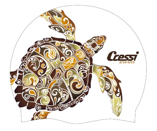 Cressi Fantasy Swim Cap, white w/ big turtle