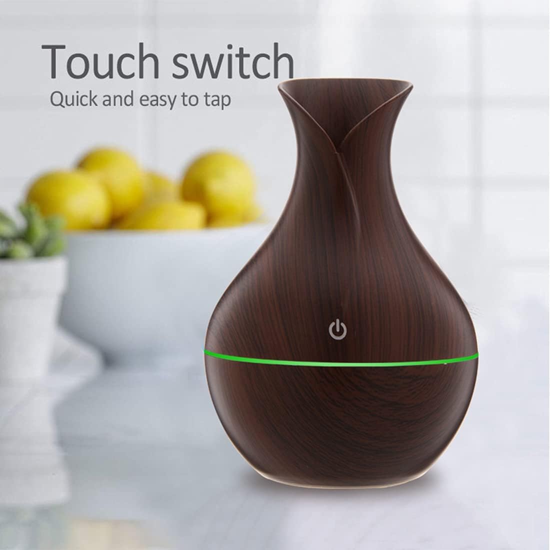 mobigon Wood Cool Mist Ultrasonic Humidifier for Room Moisture, Aroma Diffuser for Home, 200ml Essential Oil Diffuser with 7 Colorful Night Light, Auto Shut-Off, Home, Office, Car (Dark Brown)