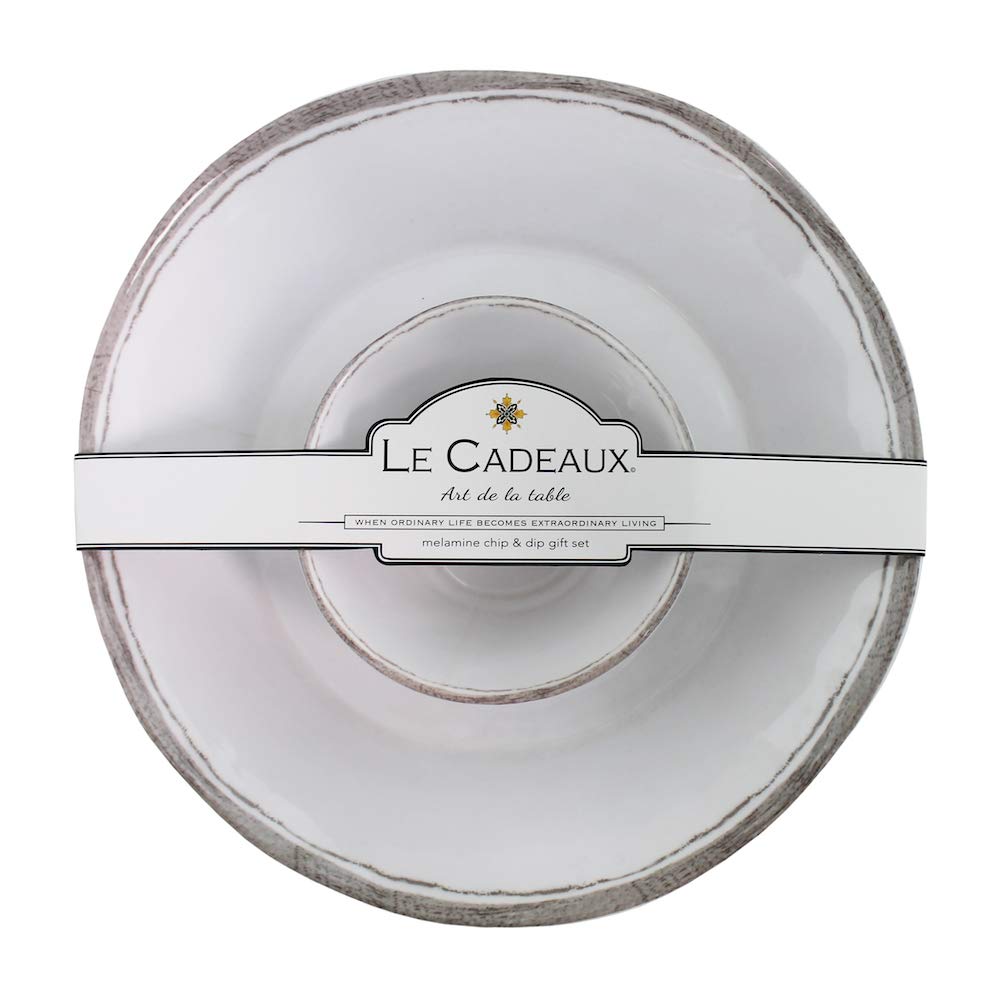 Le CadeauxMelamine Rustica Antique White - Set of 2 Chip Dip Set Bowls