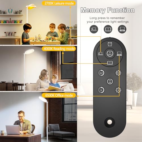 Image of Omorepa 36W 2500lm Bright LED Floor Lamp for Living Room, 75.5 Inch Tall Standing Lamp for Office Stepless Dimmable with Remote, Torchiere Lamp with 2 Rotatable Lights 1900K-6500K for Bedroom (White)