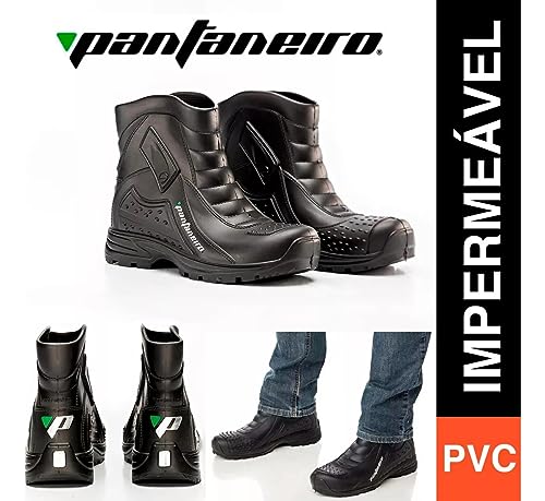 Bota Borracha Galocha Polaina PVC Chuva Cano Curto Impermeável Preta Pantaneiro Moto Motoboy Motocil