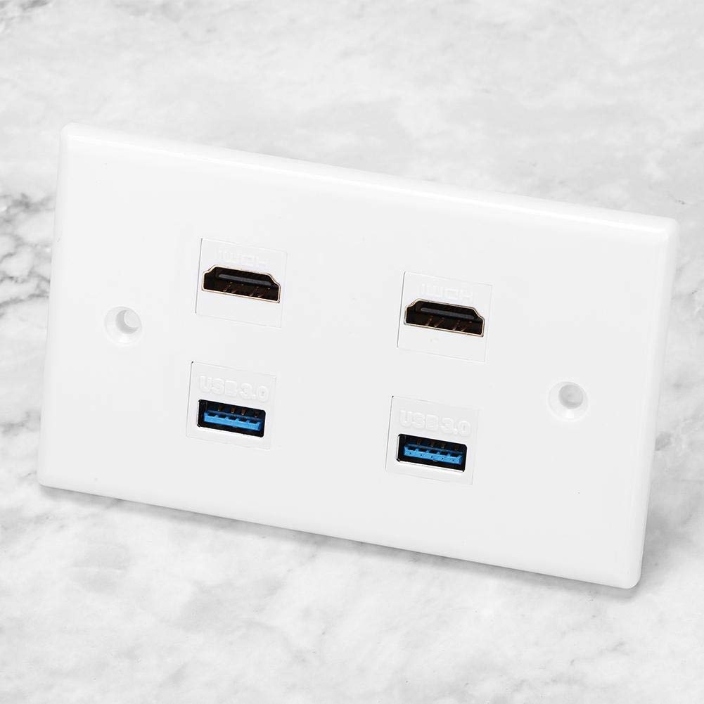 Fditt 2 puertos HDMI y USB Placa de panel de pared Keystone HDMI Hembra a hembra Hebilla de montaje Salida de pared Cargador USB Placas de pared con tapa