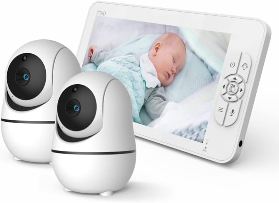 Baby Monitor, 7-inch Large Screen,Baby Monitor with Camera Audio Split Screen, Rotating Camera, Two-