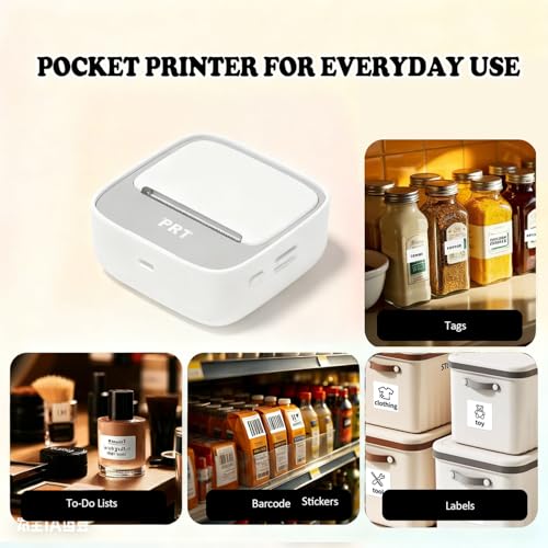 Print Pods Mini Printer, Thermal Inkless Sticker Maker with 1 Roll Paper, Pocket Printpod for Phone, Impresora Portátil for Notes, Flashcards, Journal, DIY, Compatible with iOS & Android — view 2