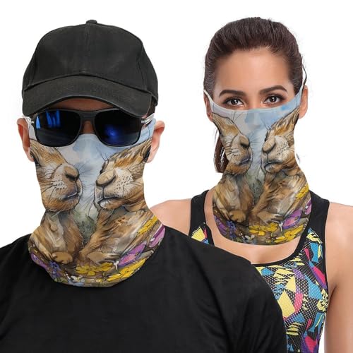 Neck Gaiter Two Prairie Dogs Face Mask for Travel Face Cover Scarf for Men Women Elastic Headbands Wind-proof Bandana for Skiing Fishing Hiking Cycling