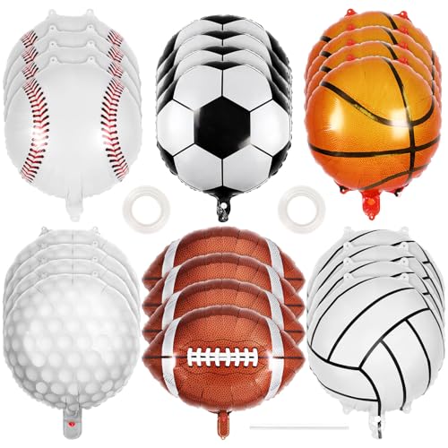 Image of 24 Pcs Sports Foil Balloon Set, 18 Inch Football Basketball Baseball Volleyball Golf Soccer Balloons All Sports Game Balloons for Birthday Baby Shower Sports Themed Party Decorations
