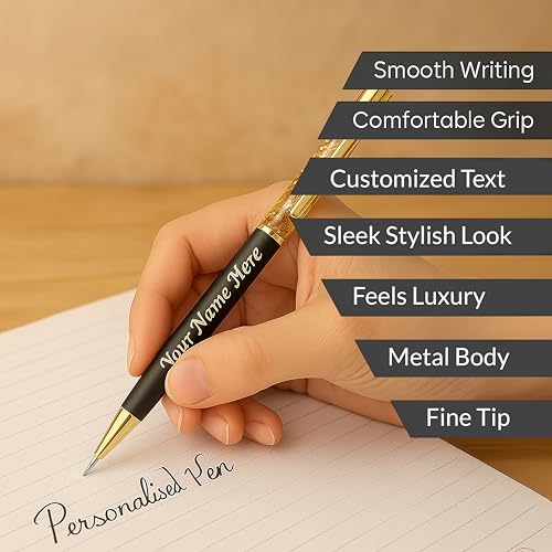 Image of Kajri Gifts Customized Pen With Name Luxury Ballpoint Gold Flake Barrel Customised Pen With Name Black And Gold Body Personalized Gift For Professionals And Graduates (Golden Flake)