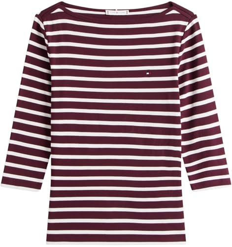 Tommy Hilfiger Damen Langarmshirt New Cody Slim U-Boot-Ausschnitt, Mehrfarbig (Deep Burgundy/Ecru STP), XXS 4