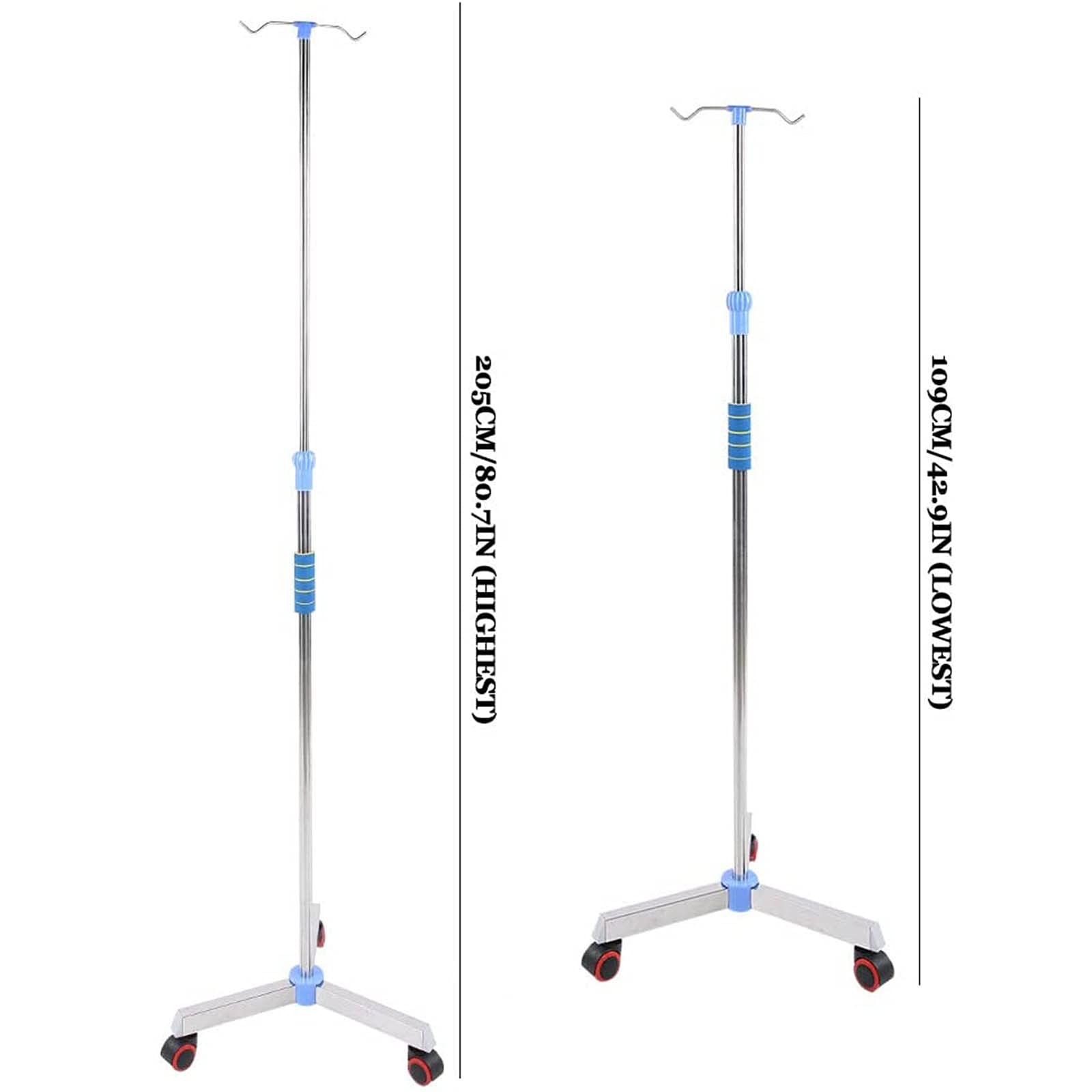 Stal nierdzewna IV Drip Stand, Stojak na kroplówkę z kółkami o regulowanej wysokości 42,9-80,7 cala 2 haczyki do szpitala i domu
