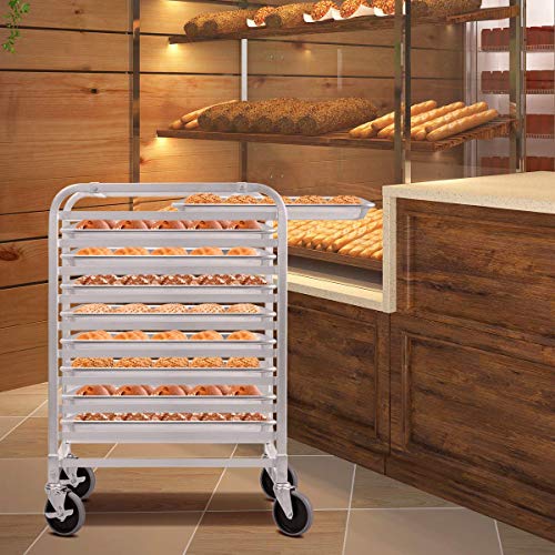 Giantex 10 Tier Aluminum Bakery Rack Home Commercial Kitchen Bun Pan Sheet Rack Mobile Sheet Pan Racking Trolley Storage Cooling Rack W/Lockable Casters #TOP4