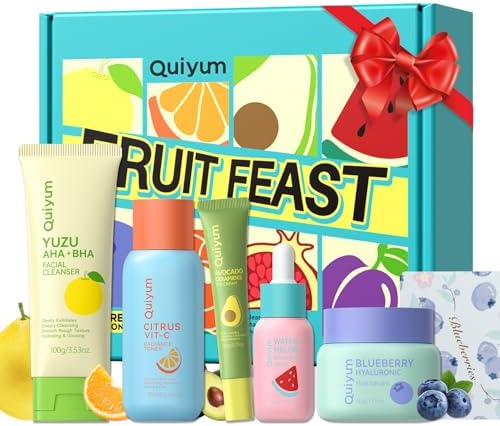 Fruta cuidado facial 5 piezas para mujer con limpiador, tónico, s...