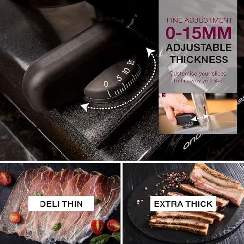 Andrew James Meat Deli Slicer Electric Food Slicer for Bread, Meat, Cheese & Sunday Carvery | Meat Cutting Machine with 3 Interchangeable 19cm Blades | Plastic Pusher, Blade Guard, Non-Slip Feet 150W - Image 3