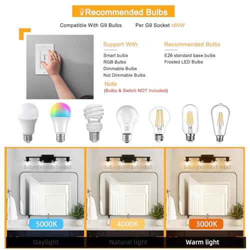 Image of YYT 4 Light Bathroom Light Fixtures Black Vanity Lights for Bathroom Vanity Light Matte Black 4 Light with Clear Glass Shades