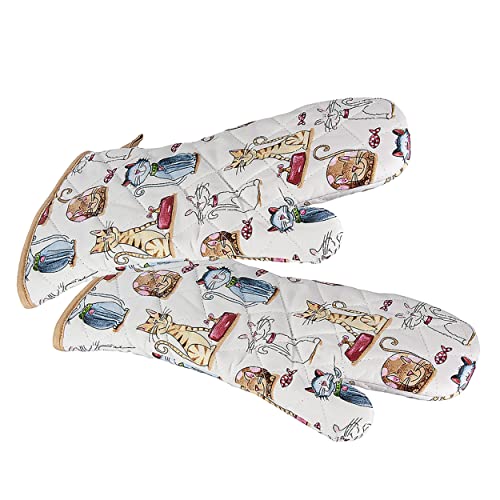 SPOTTED DOG GIFT COMPANY Manoplas de Horno, Guantes de Cocina, Guantes de Horno Resistentes al Calor, 100% Algodón con Lindo Gato y Ratón, Regalos para Amantes de los Gatos y Animales