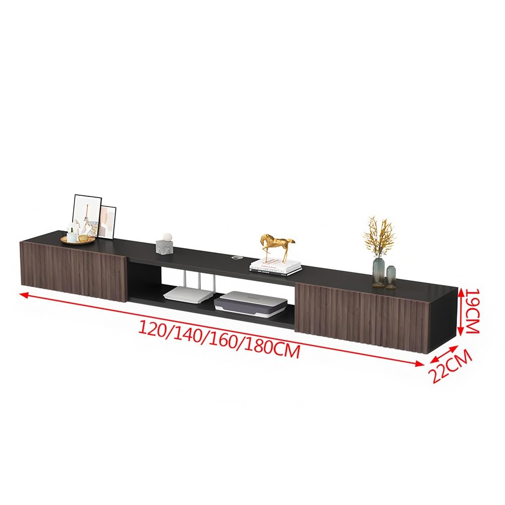 Zfmnoyev Mobile TV Sospeso Per Soggiorno, Consolle Multimediale A Parete, Mensola Multimediale Sospesa In Legno Massello Con Gestione Cavi(Black-B,140x22x19cm)