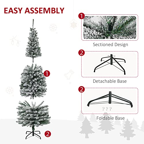 Homcom US830-3150131 6' Tall Unlit Snow-Flocked Slim Artificial Christmas Tree thumb #5