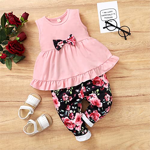 Patpat Toddler Girl Clothes Floral Print Shirt Top With Bownot And Polka Dots Pants Set Outfits For Girls 3Y #TOP5