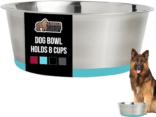 Vista 124 de GORILLA GRIP Juego de 2 cuencos para perros, con capacidad para 8 tazas (64 onzas líquidas), cuenco de metal resistente para alimentos y agua