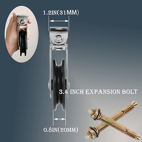 Miniatura 4 de Rueda de polea de montaje en pared, rueda de polea de gimnasio de 3.5 pulgadas, rotación de bisagra de 180 grados, rueda de polea fija resistente,