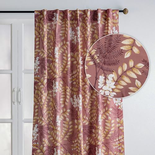 Image of Maison d' Hermine Curtains for Living Room 100% Cotton 50 inchx84 inch (Pack of 1) | 84 inches long Light Filtering Curtains for Windows Bedroom with Rod and Loop Pockets - Feuillage - Cameo Brown