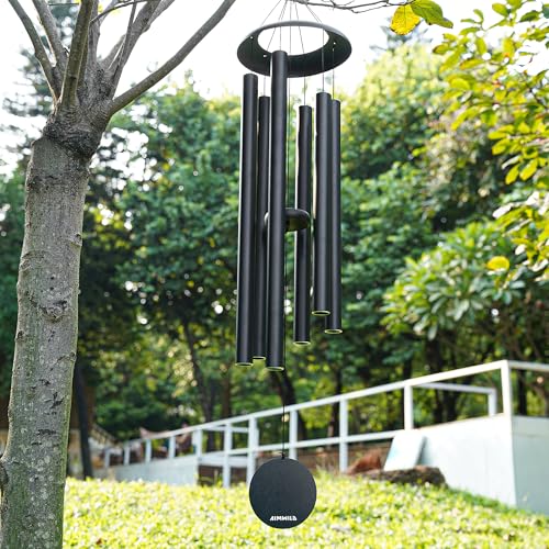 Großes Windspiel für den Außenbereich, 114 cm, Gedenk-Windspiel, tiefer Ton, für Terrasse, Hinterhof, Garten und Outdoor-Dekoration, Schwarz