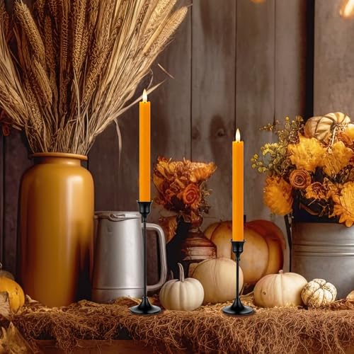 Image of 6 Pack Orange Flameless Taper Candles with Remote&Timer, Thanksgiving Battery Operated Candles with Flickering Wick, Fall Candlestick Harvest and Thanksgiving for Home Decor
