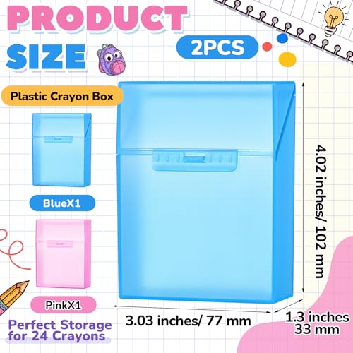 Image of Clabby 2 Pcs Clear Plastic Crayon Boxes Hold 24 Count, Blue,Pink