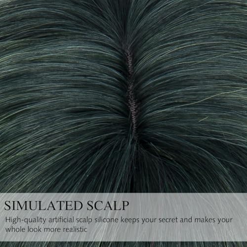 Image of Rose bud Wavy Bob Wig with Bangs Natural Ombre Green Wig Synthetic Hair Shoulder Length Short Curly Wigs for Women