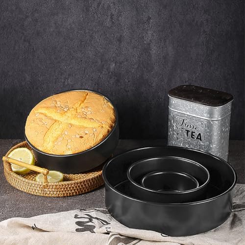 Cake Pan Set of 3 – 4/6/8 Inch Non-Stick Stainless Steel Round Baking Cake Pans – Baking Tool Oven Circular Cake Plate – Black Finish - Image 5