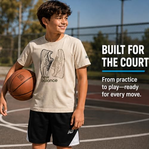 Image of New Balance Boys Athletic Shorts Set - 2 Piece Cotton Blend Jersey Shirt and Active Basketball Shorts for Boys