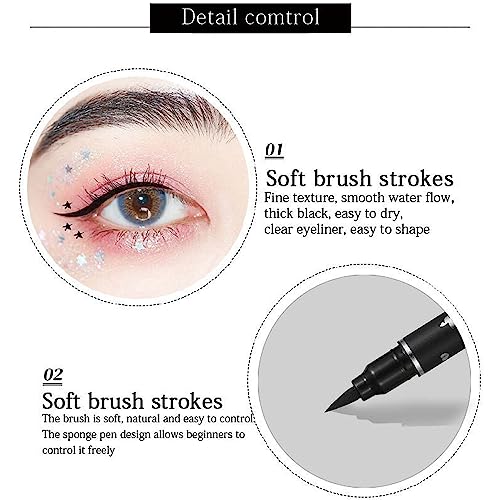 5Pcs Double tête Ensemble de stylos tampon liquide Eyeliner,Mat Crayon eye liner noir, Lazy Pochoirs d’eyeliners black Stamp eyeliner Pen Eye Tattoo Makeup-Triangle/Cœur/Étoile/Fleur/Papillon – Image 5