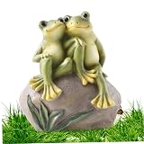 Adorno de rana de resina sentada en piedra, estatua de animales de jardín, figuras impermeables para decoración de jardín para patio, césped, estatuas