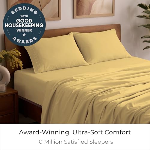 Image of Mellanni Queen Sheets Set - 4 PC Iconic Collection Bedding | Hotel Luxury, Extra Soft, Cooling Bed Sheets - Wrinkle, Fade, Stain Resistant (Queen, Yellow)