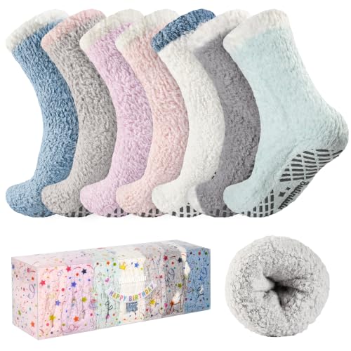 Image of Bulinlulu Fuzzy Socks with Grips Plush Sleep Cozy Winter Soft Hospital Fluffy Socks for Womens Mens Gifts