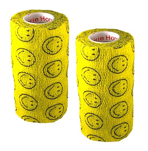 Image of 4 Inch Vet Wrap Tape Bulk (Smile Pattern in Yellow, Red, Teal, Neon Green, Neon Pink and Pink with Red Heart Pattern) (Pack of 24) Self Adhesive Adherent Adhering Flex Bandage Grip Roll Dog Cat