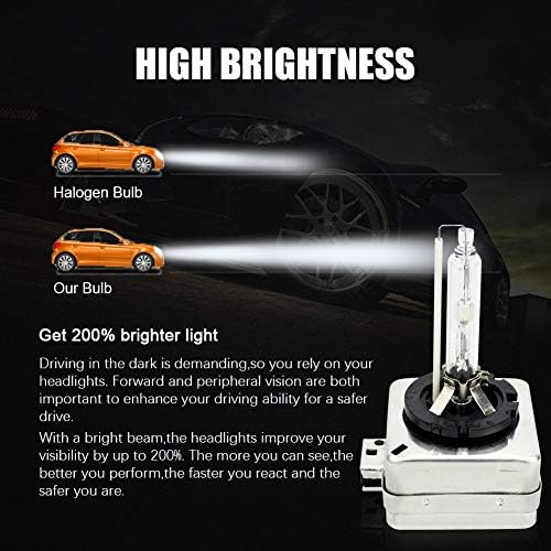 Safego D1S Xenon Bulb 35W 6000K HID Headlight Super Bright Discharge Lamp Replace HID Kit 12V Car Bulbs Diamond White LED Exterior Headlamp Bulbs, Pack of 2
