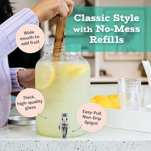 Image of 5 Liter Glass Dispenser with tap-Cold Water Mason Jar | Beer Dispenser | Drink Dispenser | Mason Jar | Pitcher with tap | Spigot and Steel lid | Water Pitcher for Detox (5000 ML)