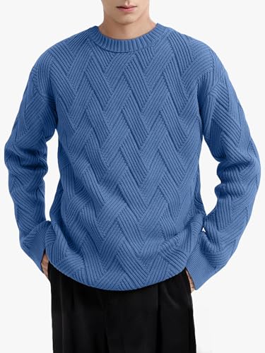 HOTake Men's Crewneck Sweaters Casual Textured Pullover Sweaters with Diagonal Jacquard Pattern4