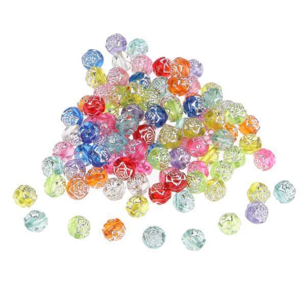 SNAPPSY 6x100 Pieces Acrylic Spacer Beads Rose Flower Round Beads Kids DIY Jewelry-picture-35