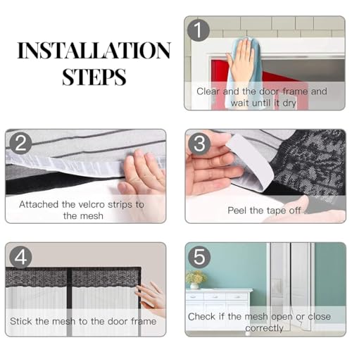 Image of Royalkart 100x210cm Black | Magnetic Mosquito Net for Door | Fiberglass Screen Curtain with 34 Magnets | Auto-Closing Mesh to Keep Mosquitoes Out