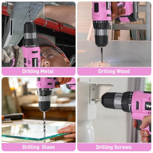 Image of FADAKWALT 20V Cordless Drill Set with Battery, Charger & Carrying Bag, 30N Torque Power Drill /Driver Kit, 21+1 Clutch Settings, 3 /8 inch Keyless Chuck, LED Light, Driver Bits(Pink)