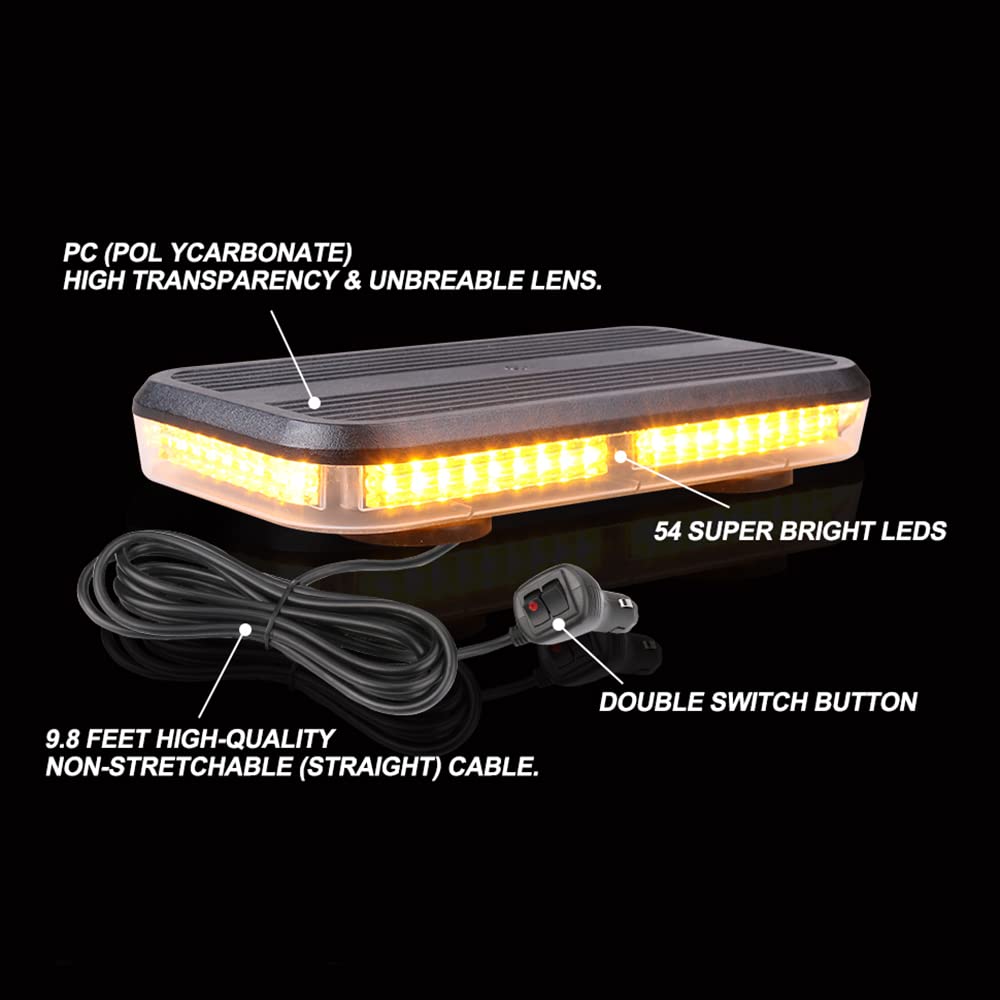14 Modos De Flash Luces De Emergencia 54 Leds Ámbar Mini Barra De Luz 12V 24V para Vehículos Estroboscopio Camiones Coches