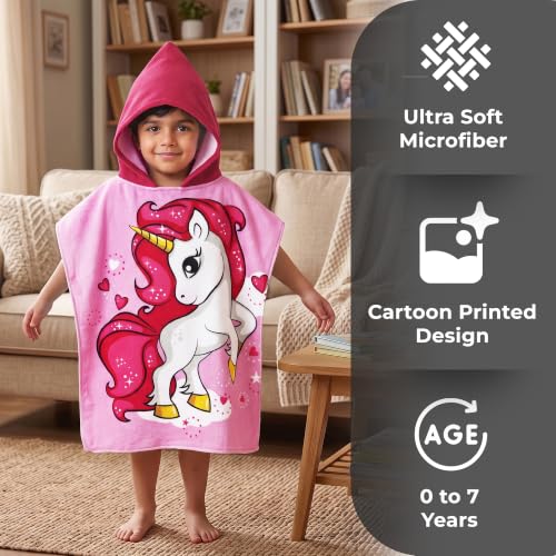 Image of Kids Poncho Towel 120x60 CM, Unicorn, Candy Pink