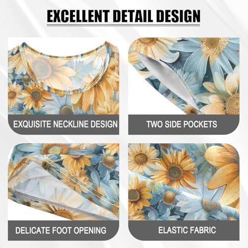 ALAZA Daisy Flowers Sunflowers Pajama Set Short Sleeve Sleepwear Soft Lounge Nightwear4