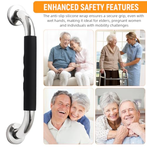 Image of HANNEA Stainless Steel Grab Bar for Senior Citizens Bathroom Wall Mount | Steady Bathroom Support, Anti-Slip Grip, Screw Fixing, Stainless Steel, Bathroom Fittings Included